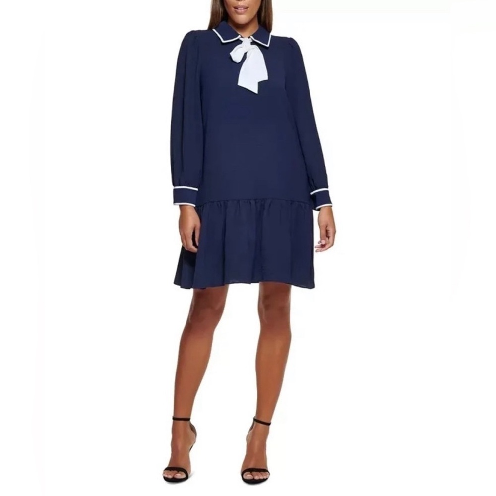 DKNY Navy dress with collar and bow